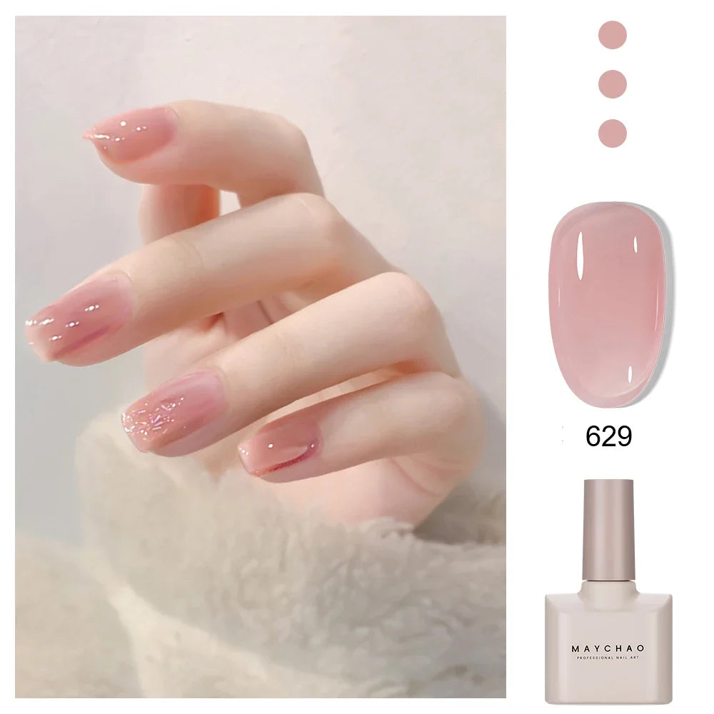 MAYCHAO 12ml Jelly Gel Nail Polish Semi Permanent Top Coat Soak Off UV LED Gel Art Nail Varnish Manicure Long Lasting Nail Gel Blushimmer