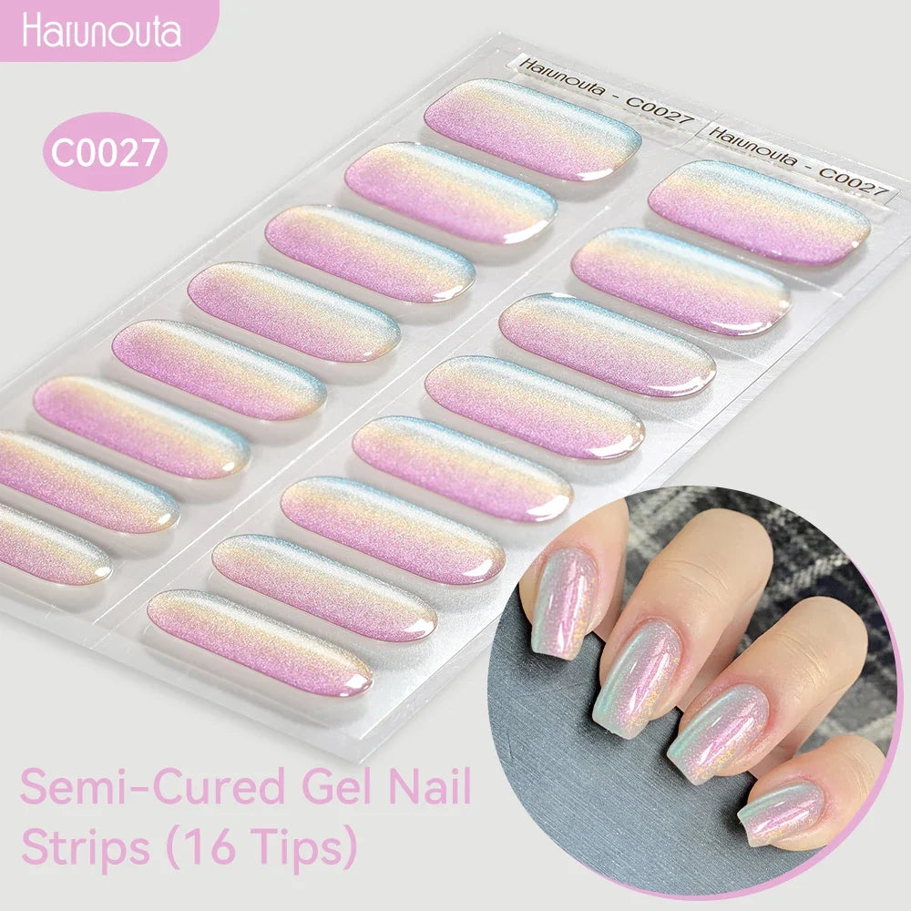 Gradient Auroras Semi Cured Gel Nail Strips Sparkly Shinning DIY Gel Polish Stickers for Nails Works with UV/LED Nail Lamps Blushimmer