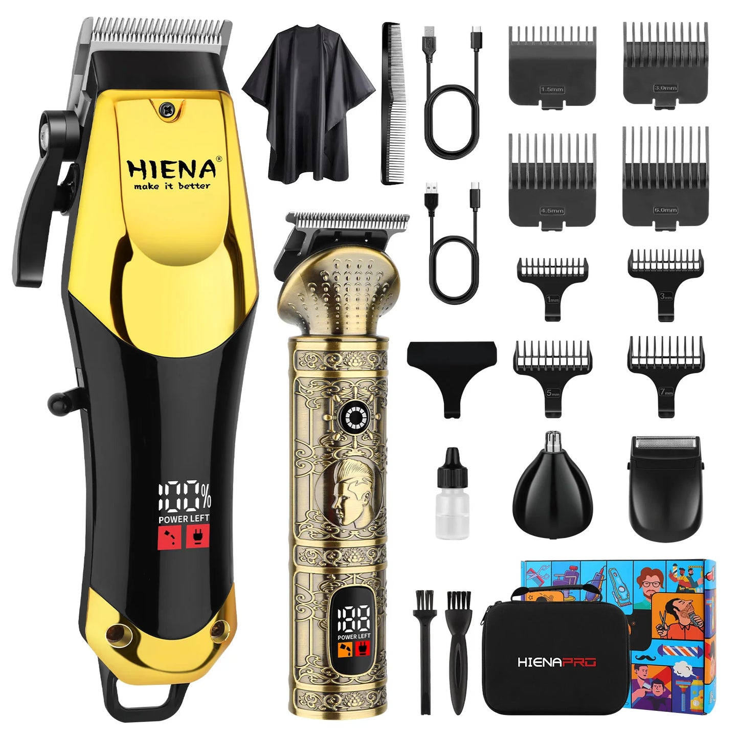 hiena Professional Barber Fade Clippers 0mm Zero Gapped Edgers Hair Trimmer Electric Men Bald Head Finish Hair Cutting Machine Noventix