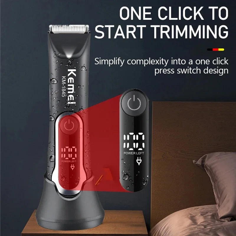 Kemei Groin Hair Trimmer Men Electric Clippers Waterproof  Trimmer for Pubic Body Hair Grooming Kit Ceramic Blade Razor KM-1845 Noventix