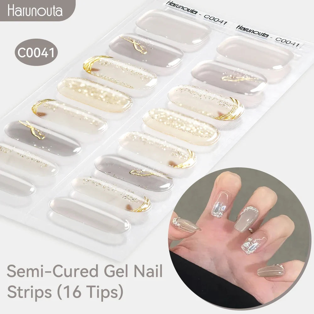Gradient Auroras Semi Cured Gel Nail Strips Sparkly Shinning DIY Gel Polish Stickers for Nails Works with UV/LED Nail Lamps Blushimmer