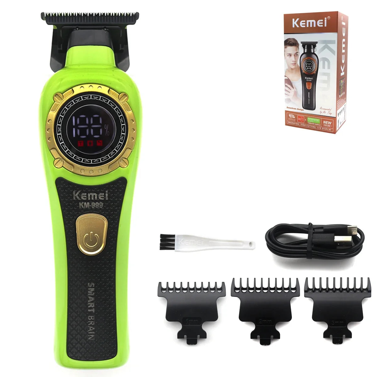 Kemei DLC T-Blade Zero Gapped LED Display Cordless USB Professional Hair Clipper Finishing Machine KM-999 Hair Trimmer for Men Noventix