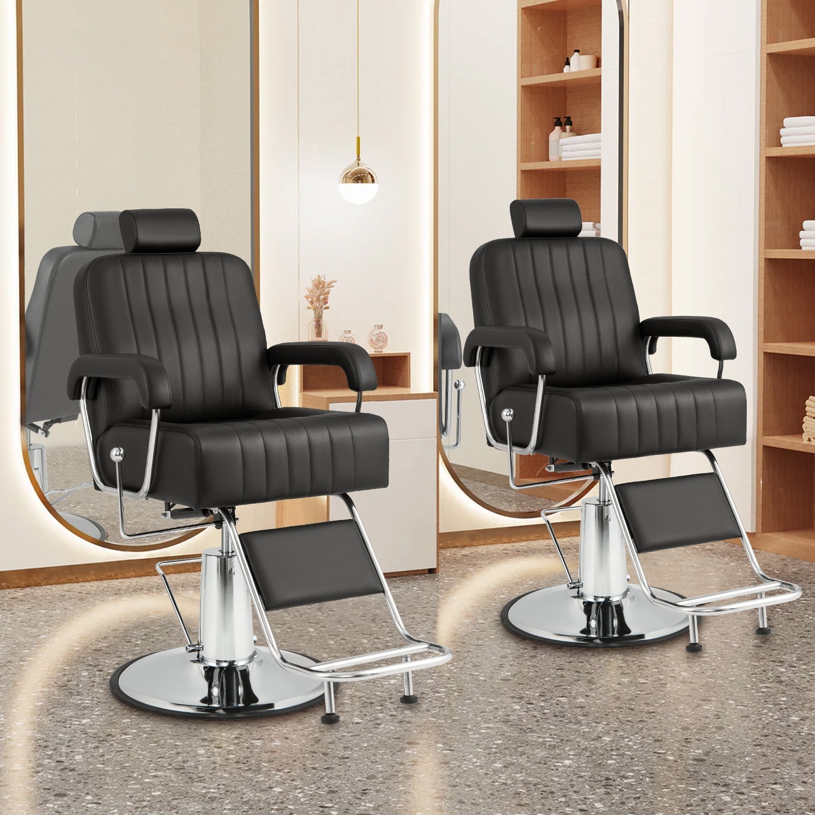 360 Degrees Swivel Salon Hydraulic Barber Chair with Adjustable Headrest and Reclining Backrest-Black LJGDeals