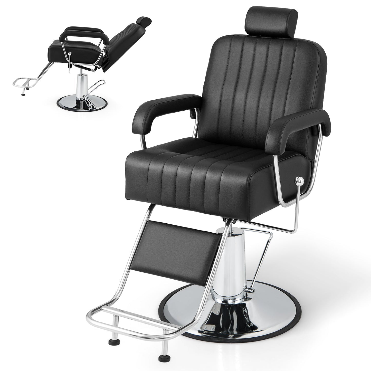 360 Degrees Swivel Salon Hydraulic Barber Chair with Adjustable Headrest and Reclining Backrest-Black DirectDeals