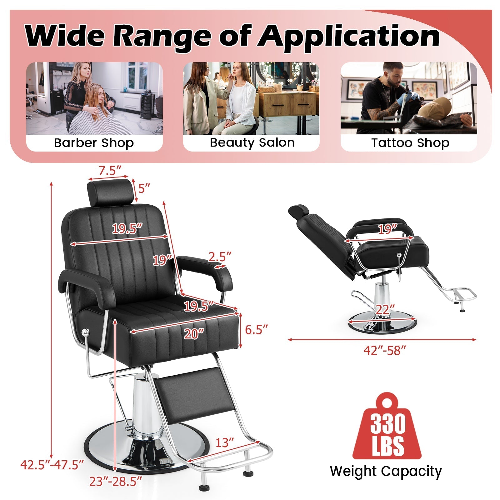360 Degrees Swivel Salon Hydraulic Barber Chair with Adjustable Headrest and Reclining Backrest-Black LJGDeals