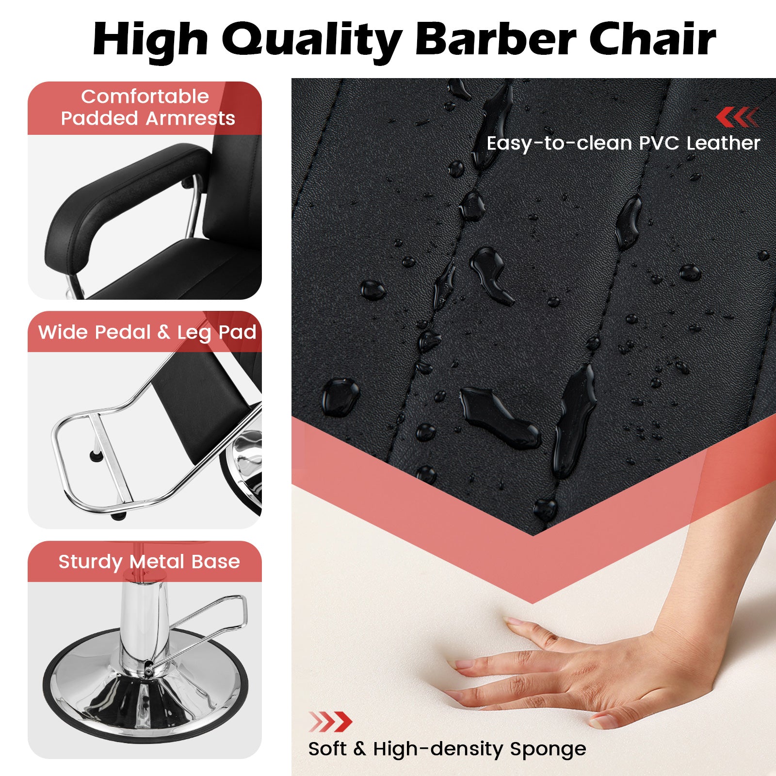 360 Degrees Swivel Salon Hydraulic Barber Chair with Adjustable Headrest and Reclining Backrest-Black DirectDeals