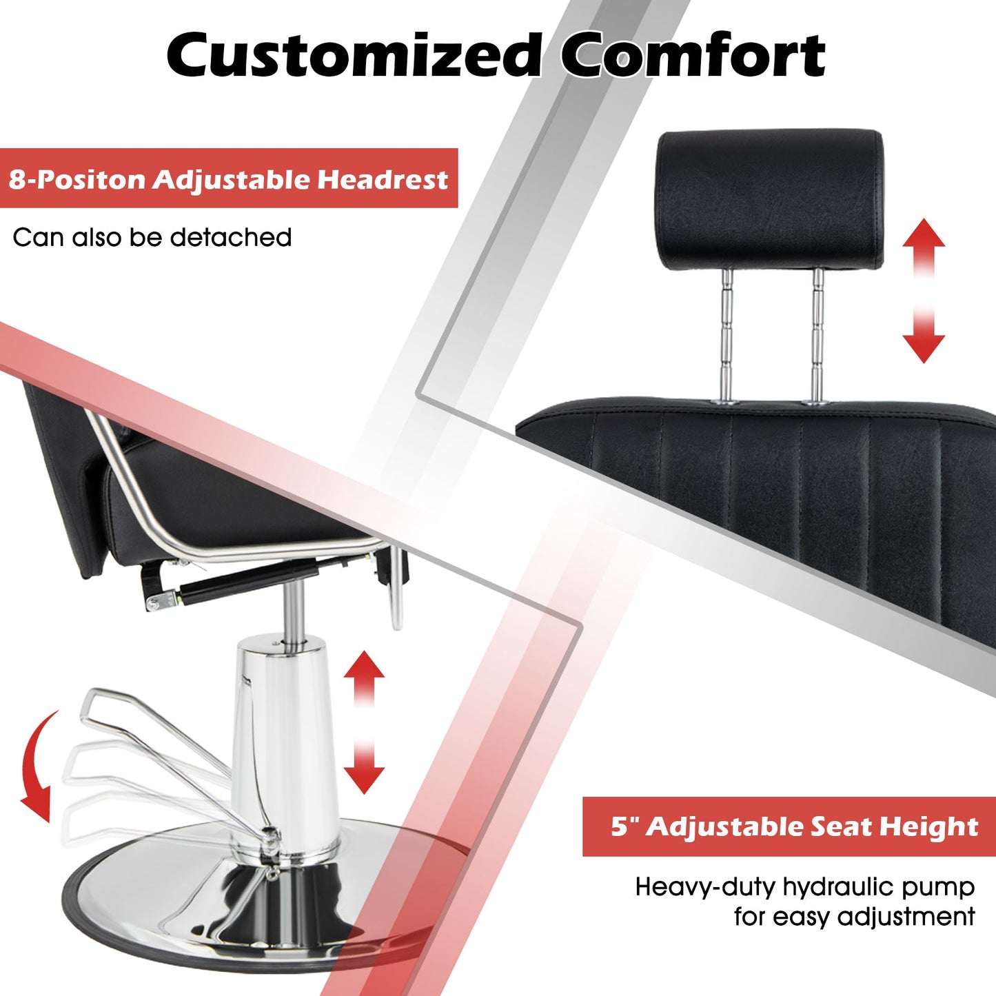360 Degrees Swivel Salon Hydraulic Barber Chair with Adjustable Headrest and Reclining Backrest-Black DirectDeals