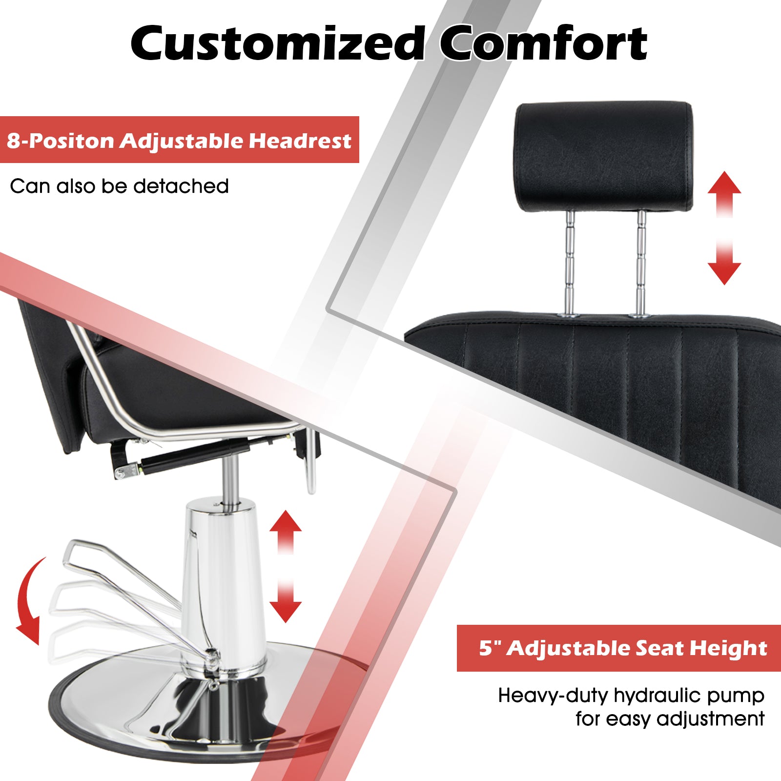 360 Degrees Swivel Salon Hydraulic Barber Chair with Adjustable Headrest and Reclining Backrest-Black LJGDeals
