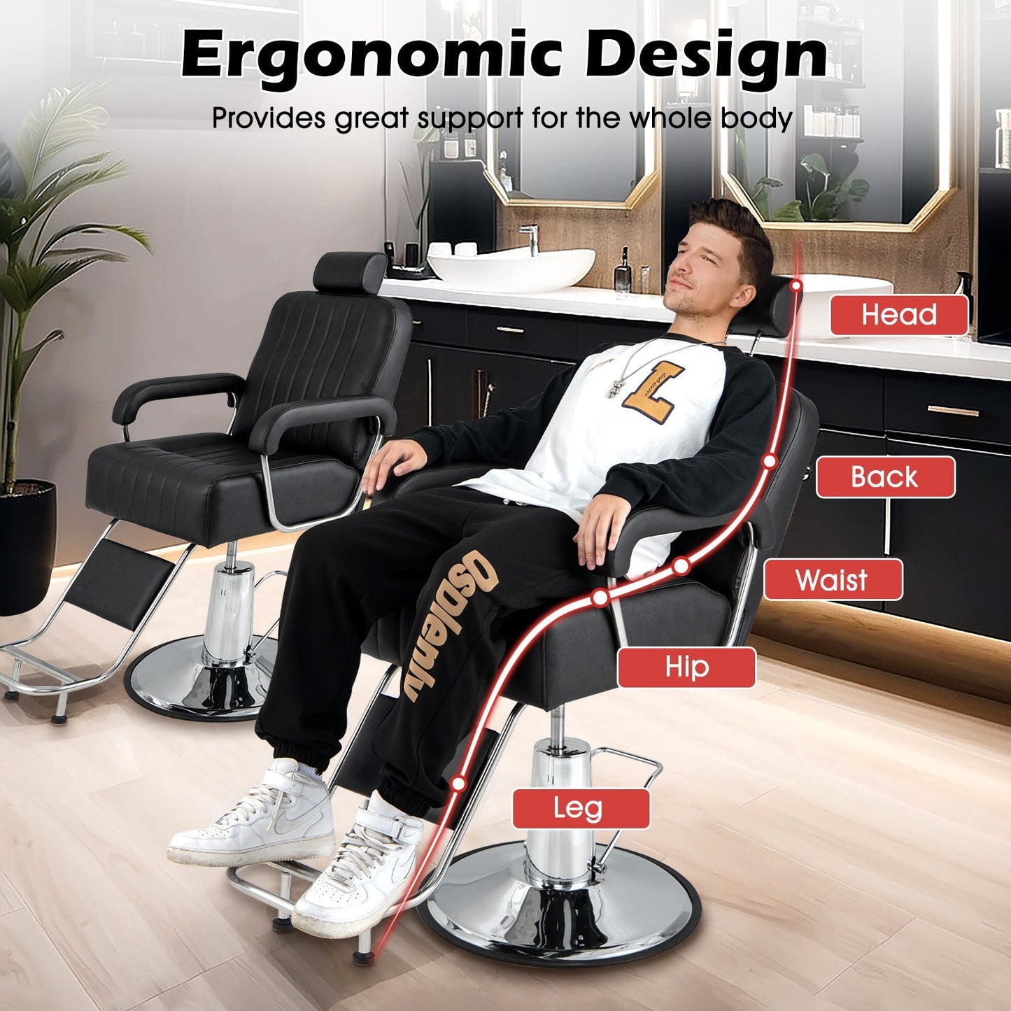 360 Degrees Swivel Salon Hydraulic Barber Chair with Adjustable Headrest and Reclining Backrest-Black LJGDeals
