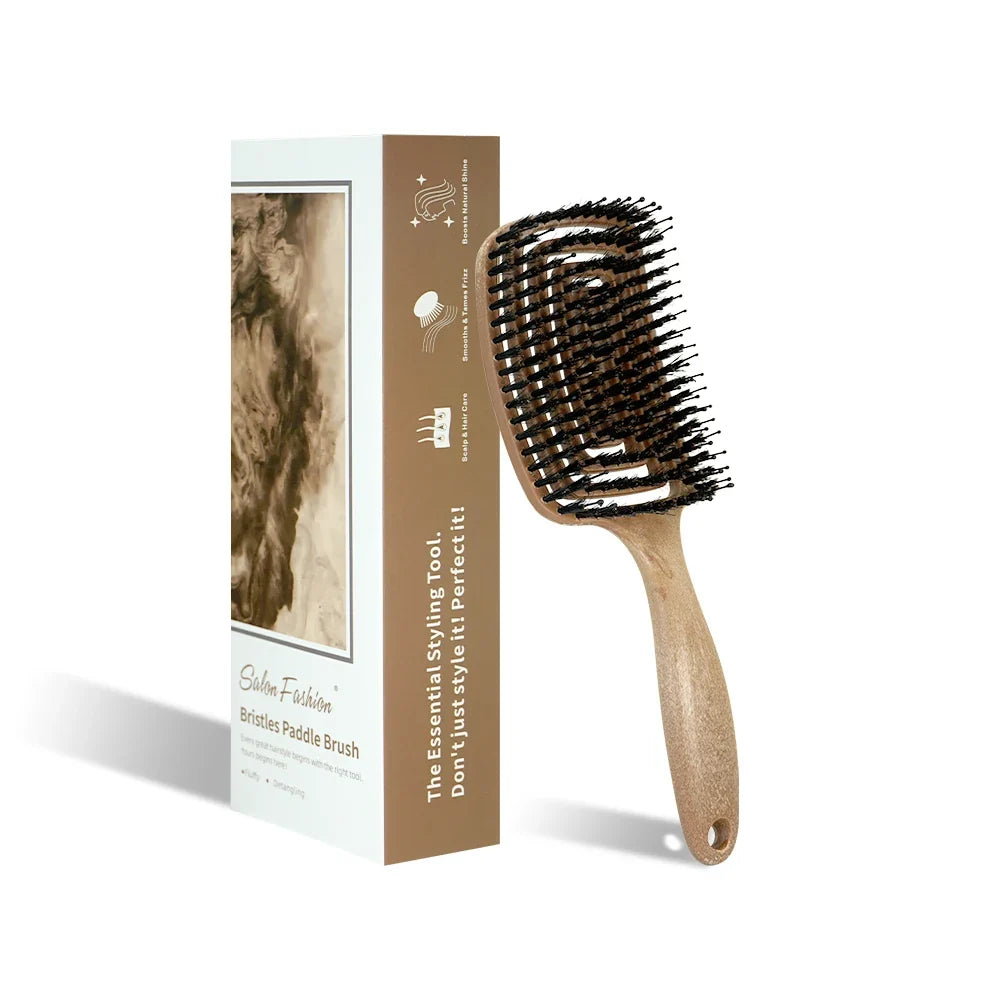 1PC Boar Bristle Detangling Hair Comb Hollow Out Hair Brush Anti-Static Scalp Massage Hairbrush Salon Styling Tools For Gifting Silcy Skin