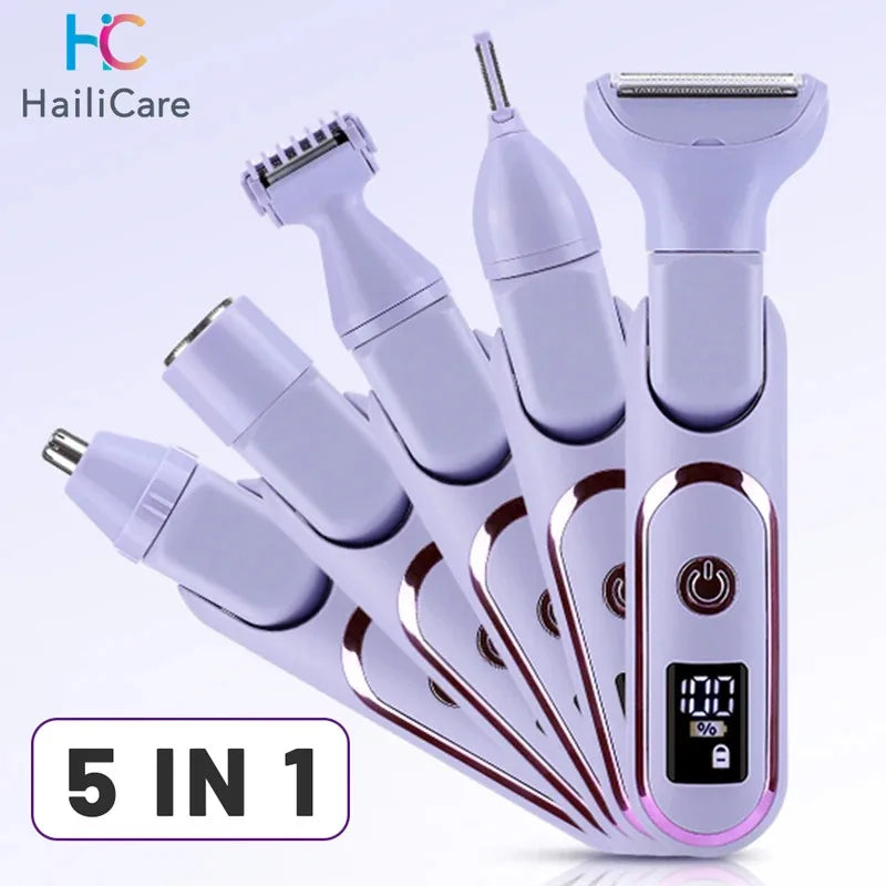 5 in 1 Electric Razor for Women Shaver Lady Shaver Body Hair Trimmer for Armpit Bikini Arm Leg Face Mustache Portable Painless Noventix
