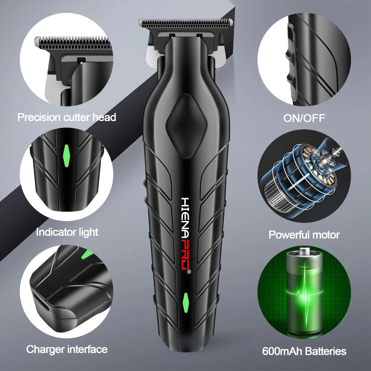 hiena Hair Clipper Professional Hair Cutting Machine Adjustable Hair Trimmer Electric 9000 RPM Barber LED Clipper for Men Noventix