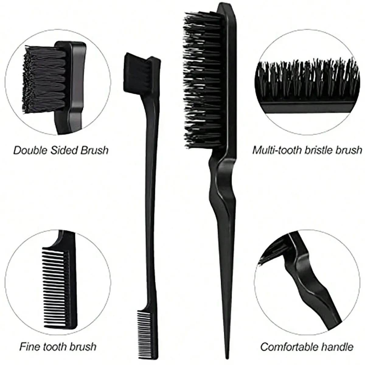 3pcs styling comb set with triple tear hair brush mouse tail comb edge brush,salon hair styling tool Special for real hair wigs Phones Icon