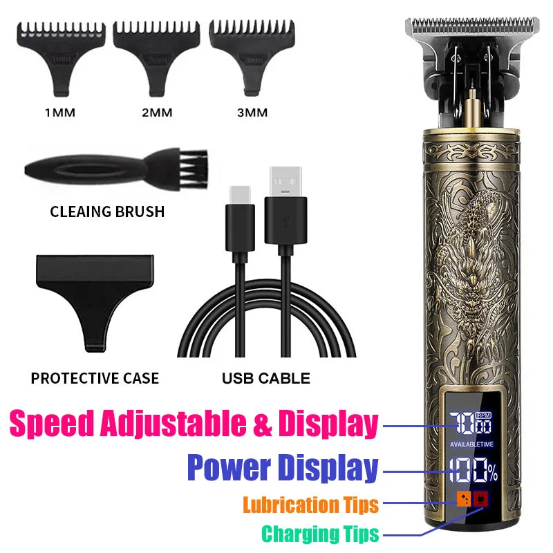 Men's Vintage Hair Trimmer T9 Carving Rechargeable Barber Electric Professional Hair Clipper Beard Trimmer/Metal Haircut Clipper Noventix