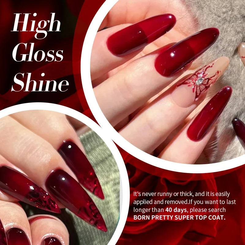 BORN PRETTY 10ml Blood Red Jelly Gel Nail Polish Halloween Nails Art Gel Polish Sheer Translucent Nail Gel for Winter Manicure Blushimmer