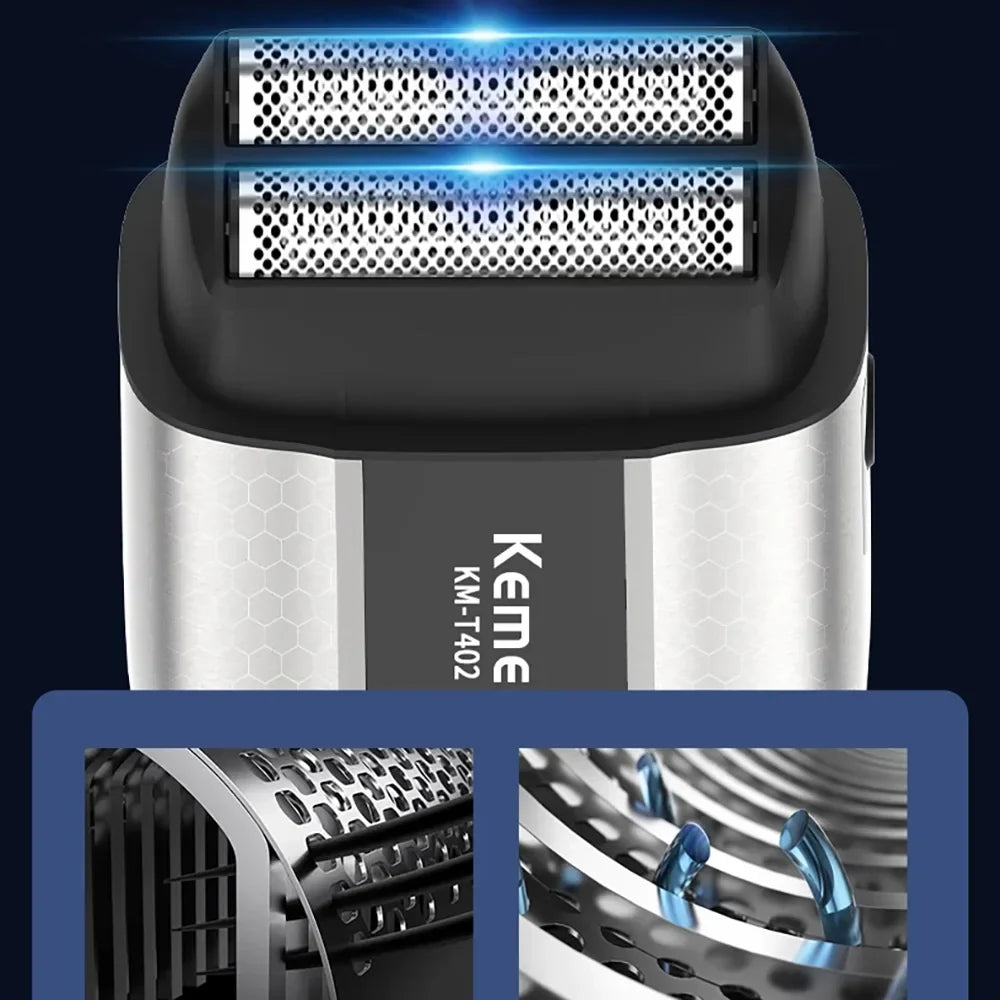 Kemei T402 UV-Disinfecting Metal Double-Foil Shavers Professional Barber Reciprocating Razor for Men Bald Head Shaving Machine Noventix