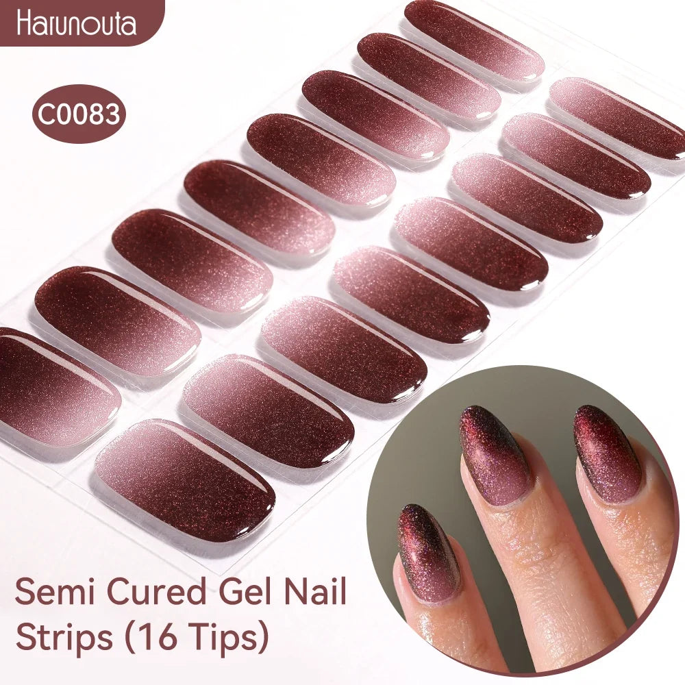 Gradient Auroras Semi Cured Gel Nail Strips Sparkly Shinning DIY Gel Polish Stickers for Nails Works with UV/LED Nail Lamps Blushimmer