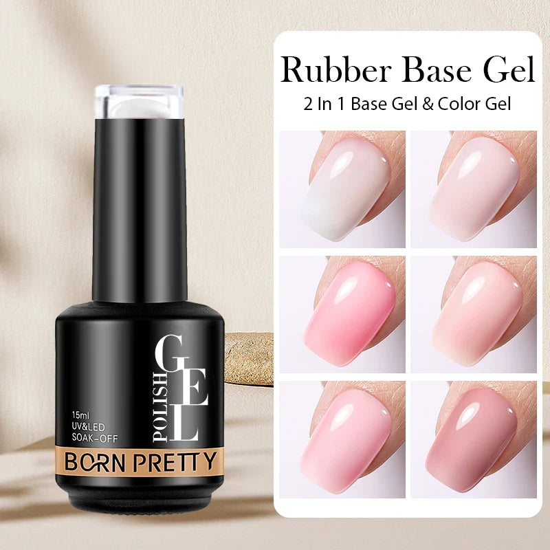 BORN PRETTY Milky Pink Rubber Base Gel Nail Polish Glitter 15ml Semi-Permanent Varnish Soak Off Self Leveling UV LED Gel Blushimmer