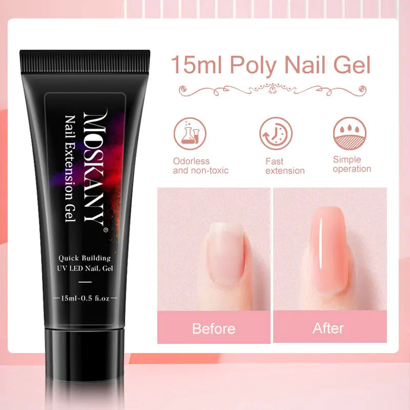 Poly Nail Gel Full Set With 6W LED Lamp Nail Set For Beginner Nail Tips Art 3D Design Decoration Extension Manicure Tools Kit Blushimmer