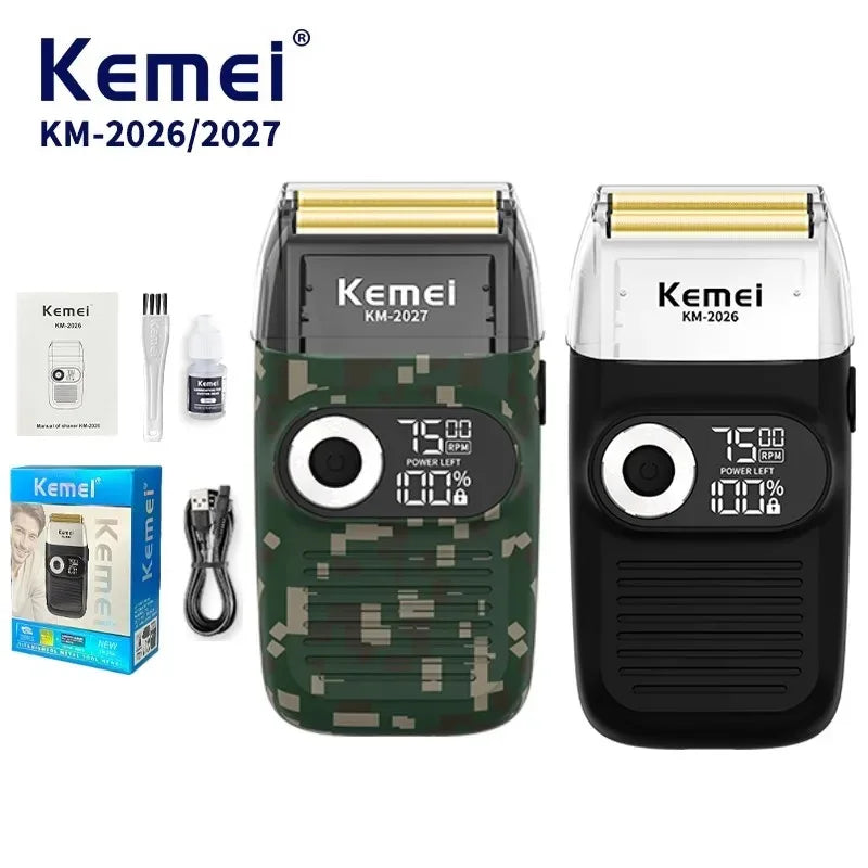 Kemei 2026 2027 Electric Reciprocating Razors Rechargeable Barber Bald Head Foil Shaver Cordless Beard Trimmer Shaving Machine Noventix