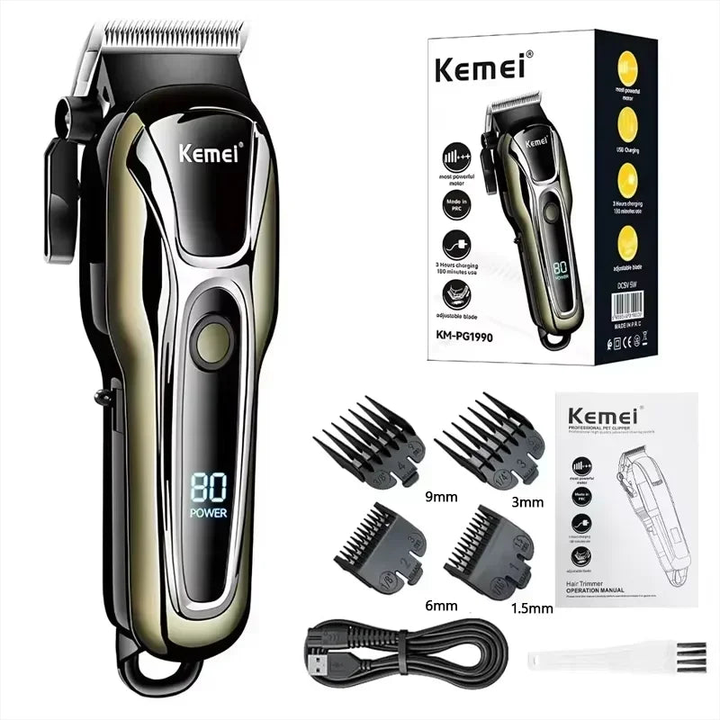 Kemei PG1990A Rechargeable Hair Clipper or Limit Combs Professional Cordless Men Hair Trimmer Men's Hair Cutting Machine Barber Noventix