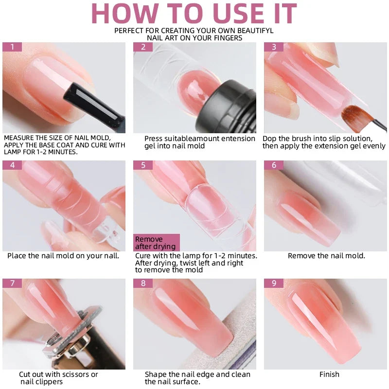 Nail Extension Gel Set UV Varnish Nail Art Manicure Kit Full Manicure Set Slip Solution Nail Art Quick Extension Gel Tool Set Blushimmer