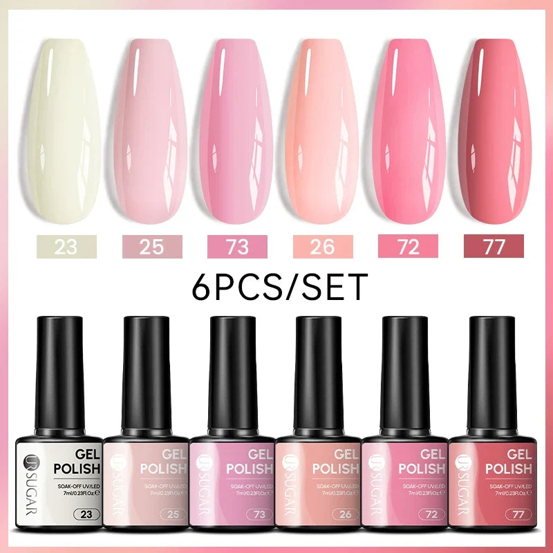 UR SUGAR 7ml All Season Gel Nail Polish Set Nude Pink Red Glitter Semi Permanent UV Gel Kits All For Manicure Soak Off Vernis Blushimmer