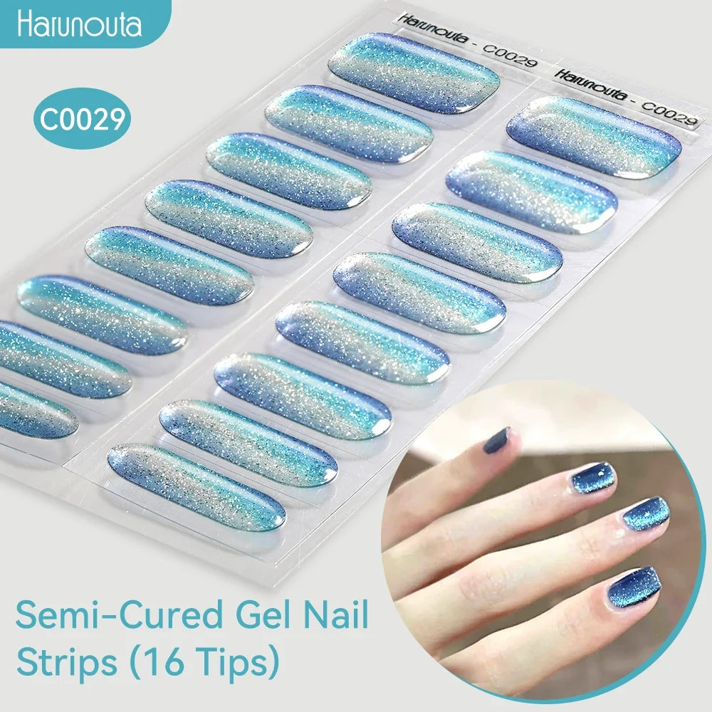 Gradient Auroras Semi Cured Gel Nail Strips Sparkly Shinning DIY Gel Polish Stickers for Nails Works with UV/LED Nail Lamps Blushimmer