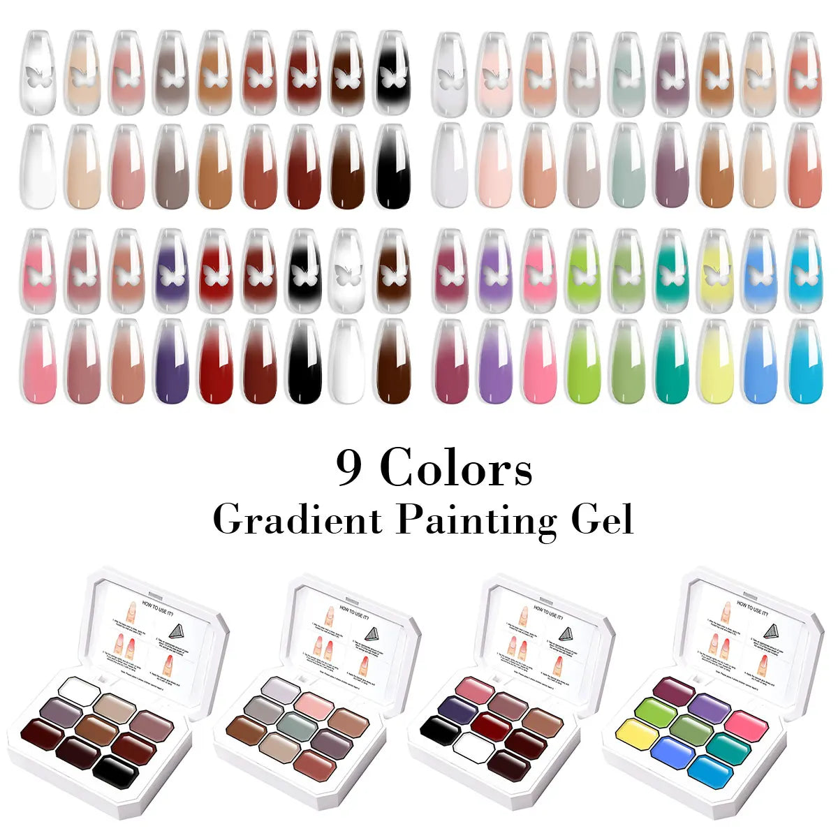 LIMEGIRL 9 Color Gradient Painting Gel Nail Art Gradient Color DIY Design Gel Quick Flower Paint Engraving Gel Nail Polish Blushimmer