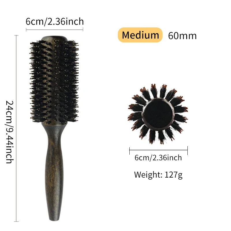 Professional Boar Bristle Round Hair Brush for Women and Men Hair Styling Comb Salon Hairdressing Hairdresser Wood Round Brush WTN Essentials