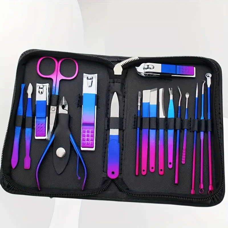 9-18pcs Set Professional Stainless Steel Manicure & Pedicure Kit Precision Nail Care with Travel Case with Nail Clipper Scissor Blushimmer