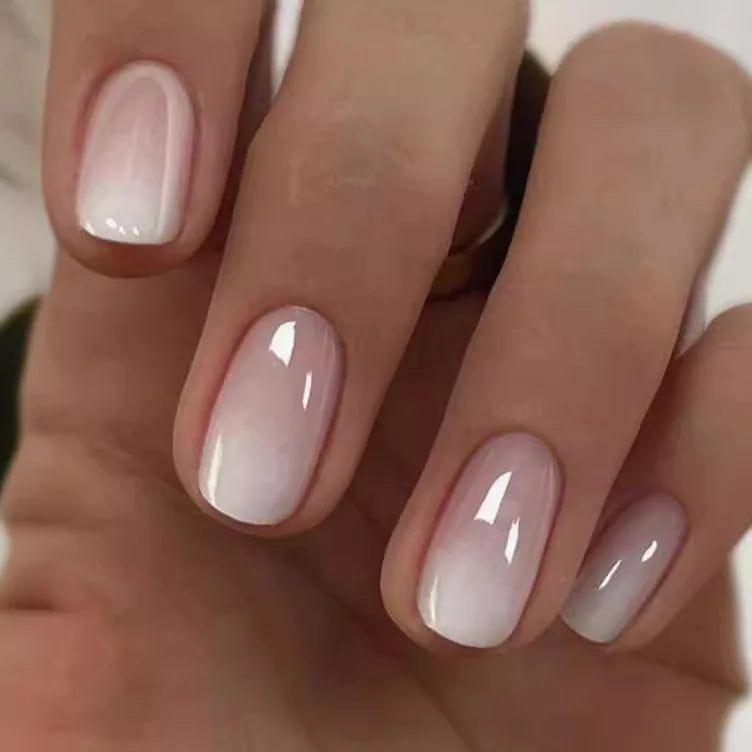 24Pcs Oval Short Pink Press on Nails Simple Ombre Spring False Nail for Sweet Sassy Cool Women&Girl Removable Wearable Nail Art Blushimmer