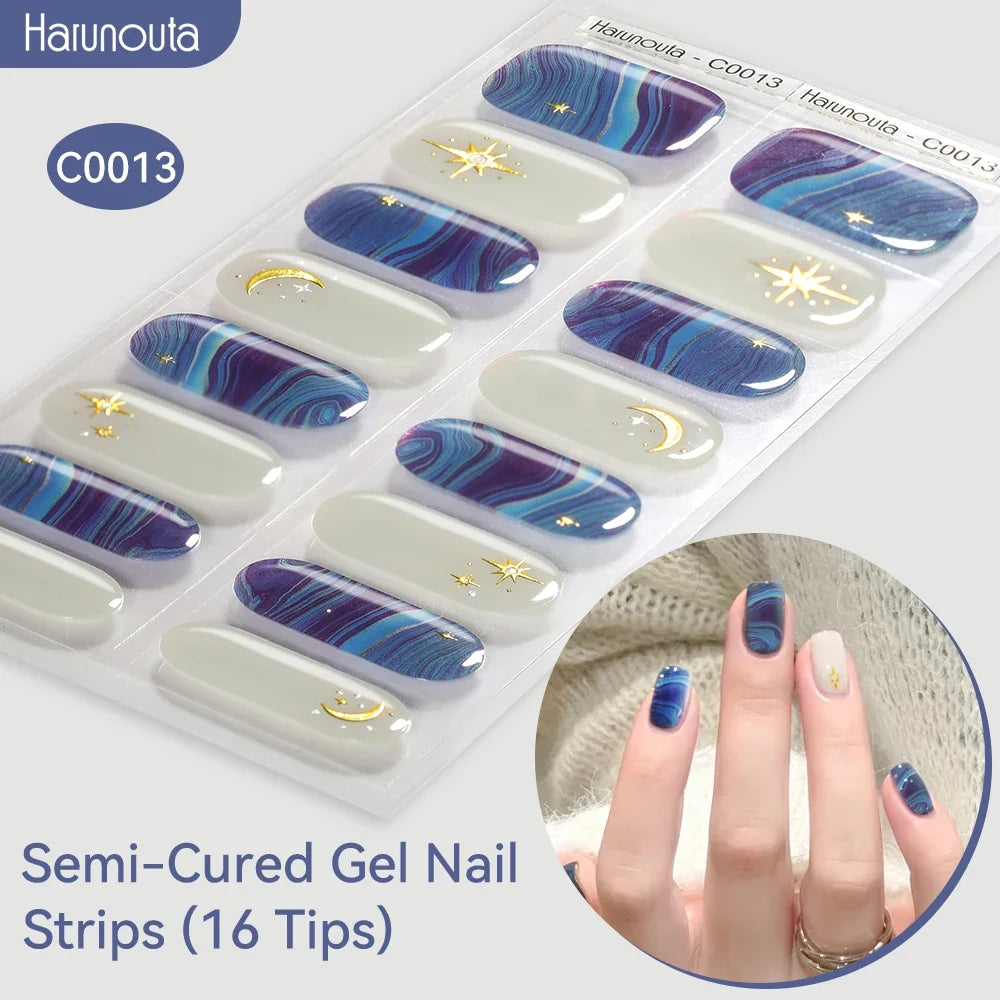Gradient Auroras Semi Cured Gel Nail Strips Sparkly Shinning DIY Gel Polish Stickers for Nails Works with UV/LED Nail Lamps Blushimmer