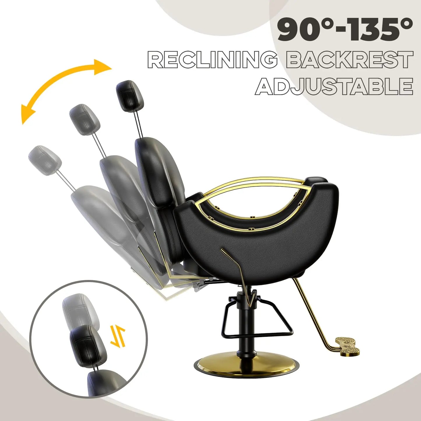 Commercial Barber Chair Reclining & 360° Swivel, Heavy Duty Hydraulic Salon Chair With Adjustable Height For Haircut Shampoo Vivalo