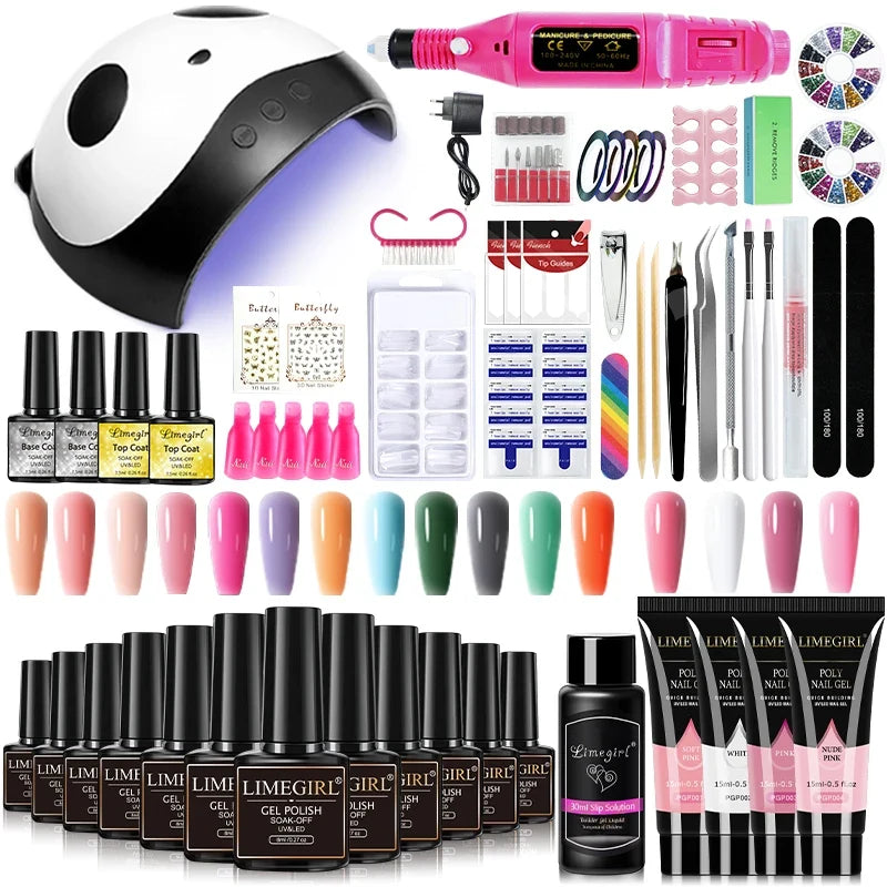Limegirl Nail Set Nail Gel Tools Kit 54W Nail Lamp 18/12/7 Colors UV Gel Nail Polish Kit Contains Nail Drill Machine Nail Kit Blushimmer