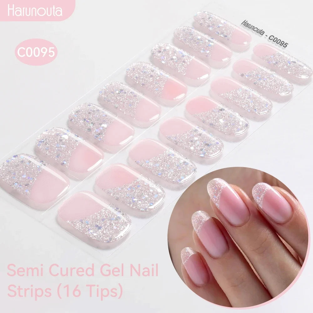 Gradient Auroras Semi Cured Gel Nail Strips Sparkly Shinning DIY Gel Polish Stickers for Nails Works with UV/LED Nail Lamps Blushimmer
