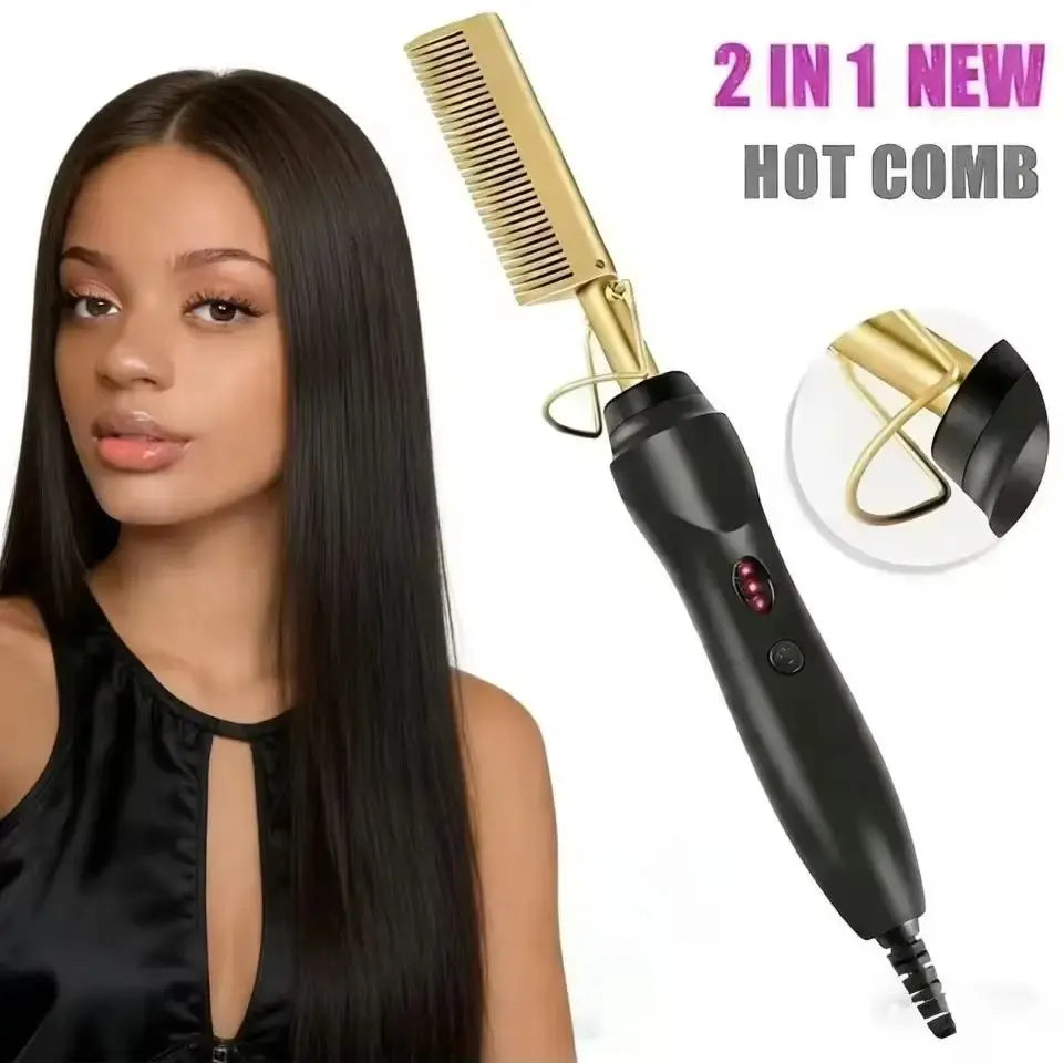 2 in 1 Electric Hot Heating Comb Hair Straightener Curler Wet Dry Hair FLIPSTYLEZLLC