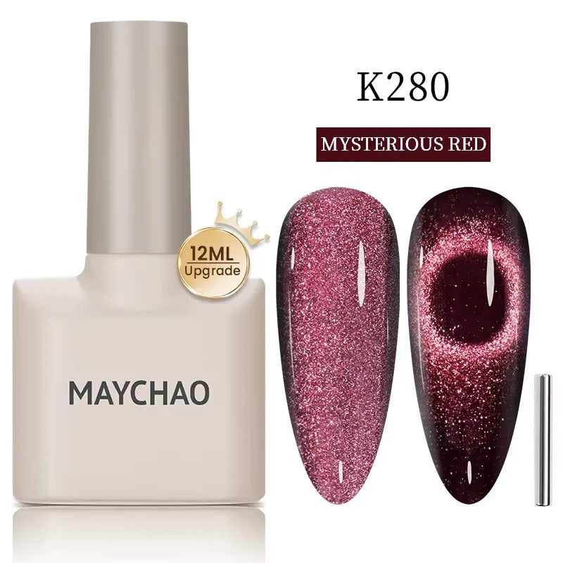 MAYCHAORomantic Galaxy Cat Eye Gel Nail Polish With Magnet Soak off UV Holographic Magnetic Rainbow Gel Polish for Nail Manicure Blushimmer