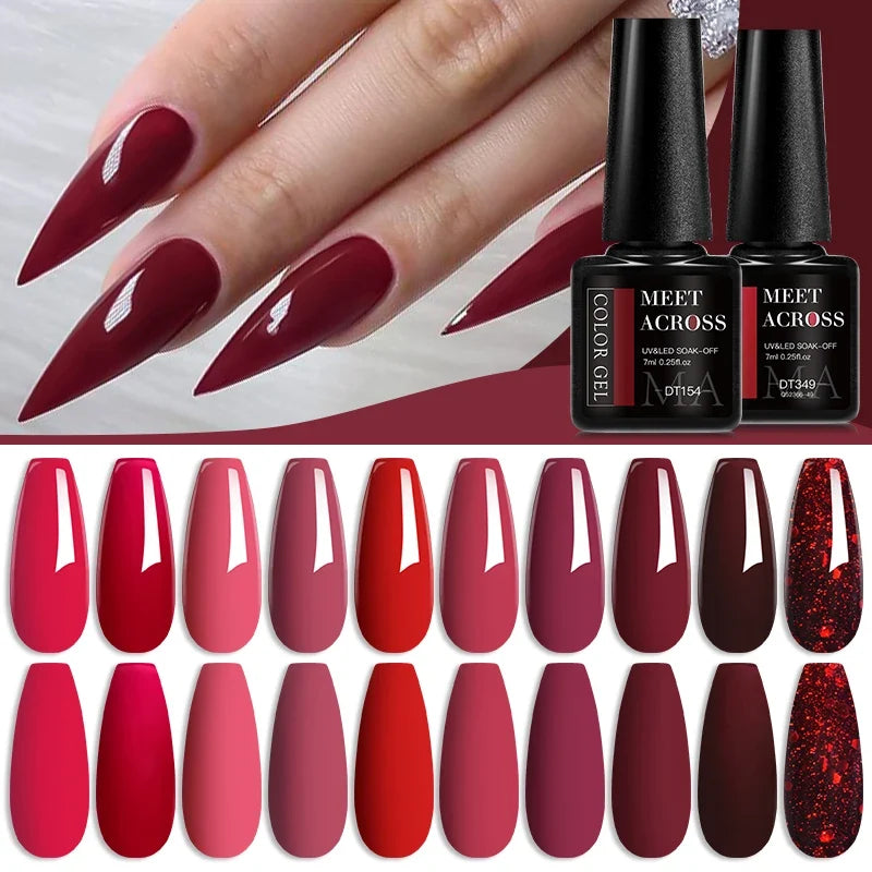 7ml Burgundy Crimson Nail Gel Polish, High Pigment, Non Streak, Long Lasting, UV LED Soak Off Nail Art Gel for Home Salon DIY Blushimmer