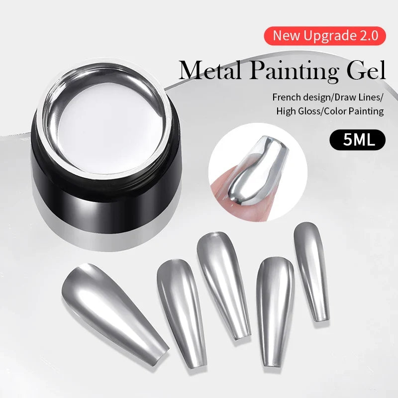 BORN PRETTY 5ml Metallic Painting Gel Polish Strong Silver Effection Nail Art Soak Off Gel Nail Polish Silver Mirror Gel Blushimmer