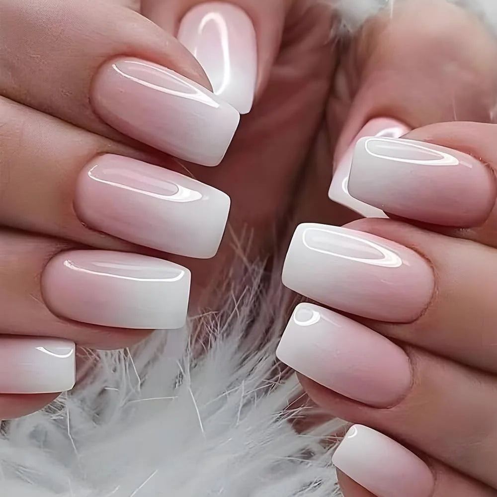 24Pcs Oval Short Pink Press on Nails Simple Ombre Spring False Nail for Sweet Sassy Cool Women&Girl Removable Wearable Nail Art Blushimmer