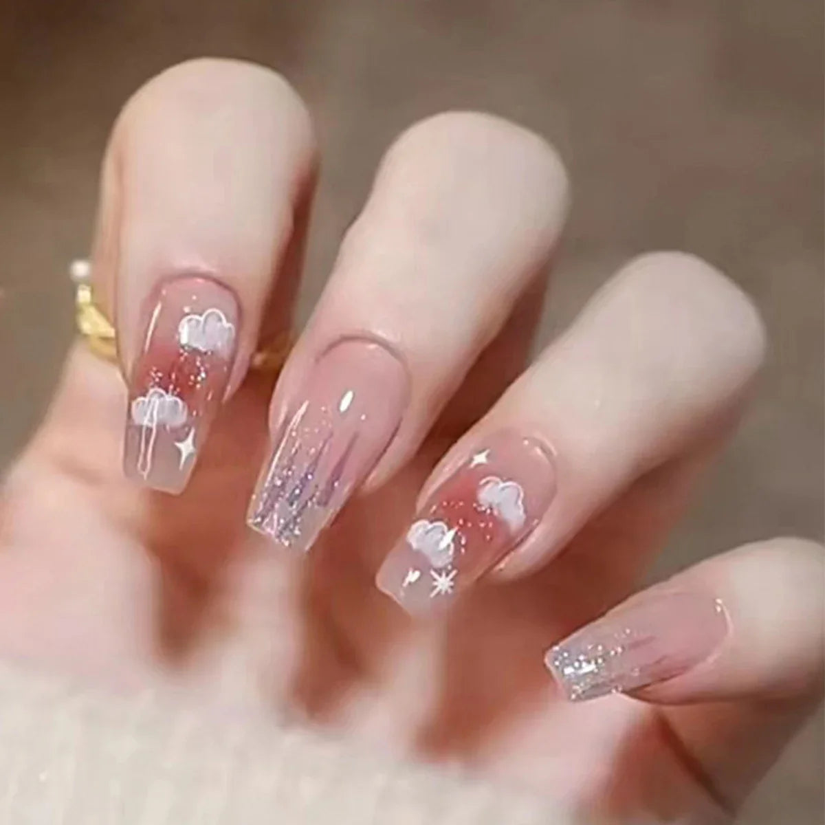 24pcs Chromic Heart Peach Bowknot 3D False Nails Gradient Pink Color Changing Press On Nails Sweet Pink for Women Girls Blushimmer