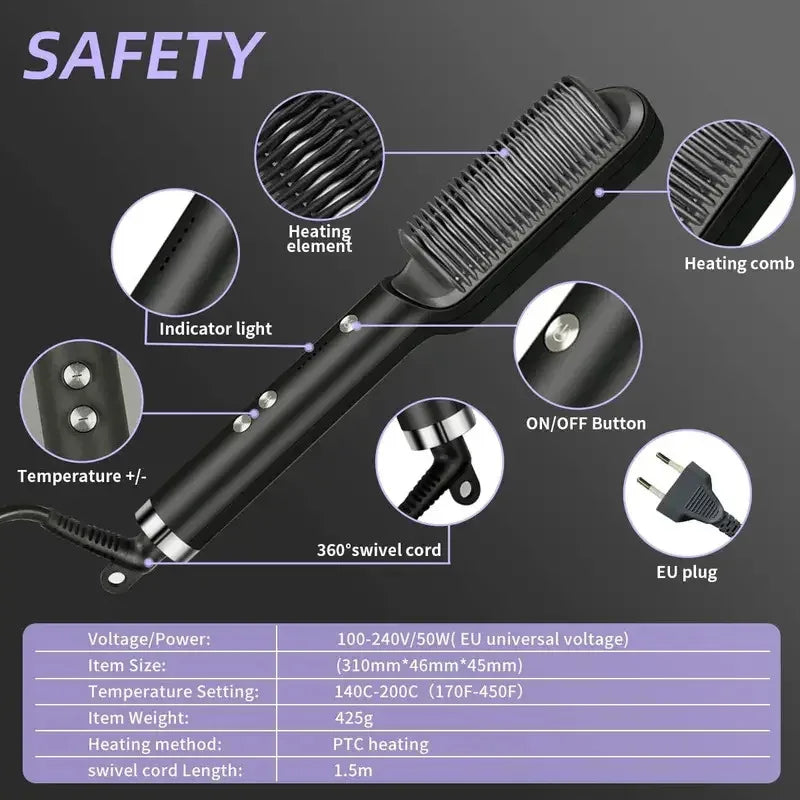 Hair Straightener Professional Quick Heated Electric Hot Comb Hair Straightener Personal Care Multifunctional Hairstyle Brush Noventix
