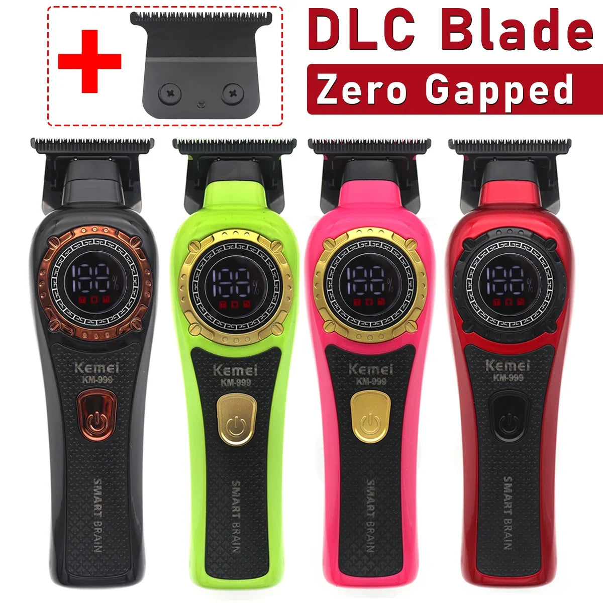 Kemei DLC T-Blade Zero Gapped LED Display Cordless USB Professional Hair Clipper Finishing Machine KM-999 Hair Trimmer for Men Noventix