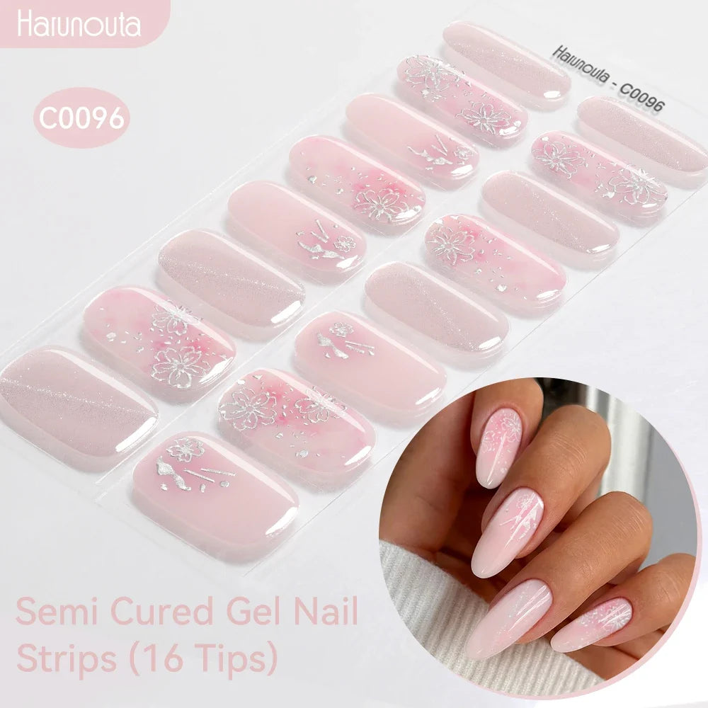 Gradient Auroras Semi Cured Gel Nail Strips Sparkly Shinning DIY Gel Polish Stickers for Nails Works with UV/LED Nail Lamps Blushimmer