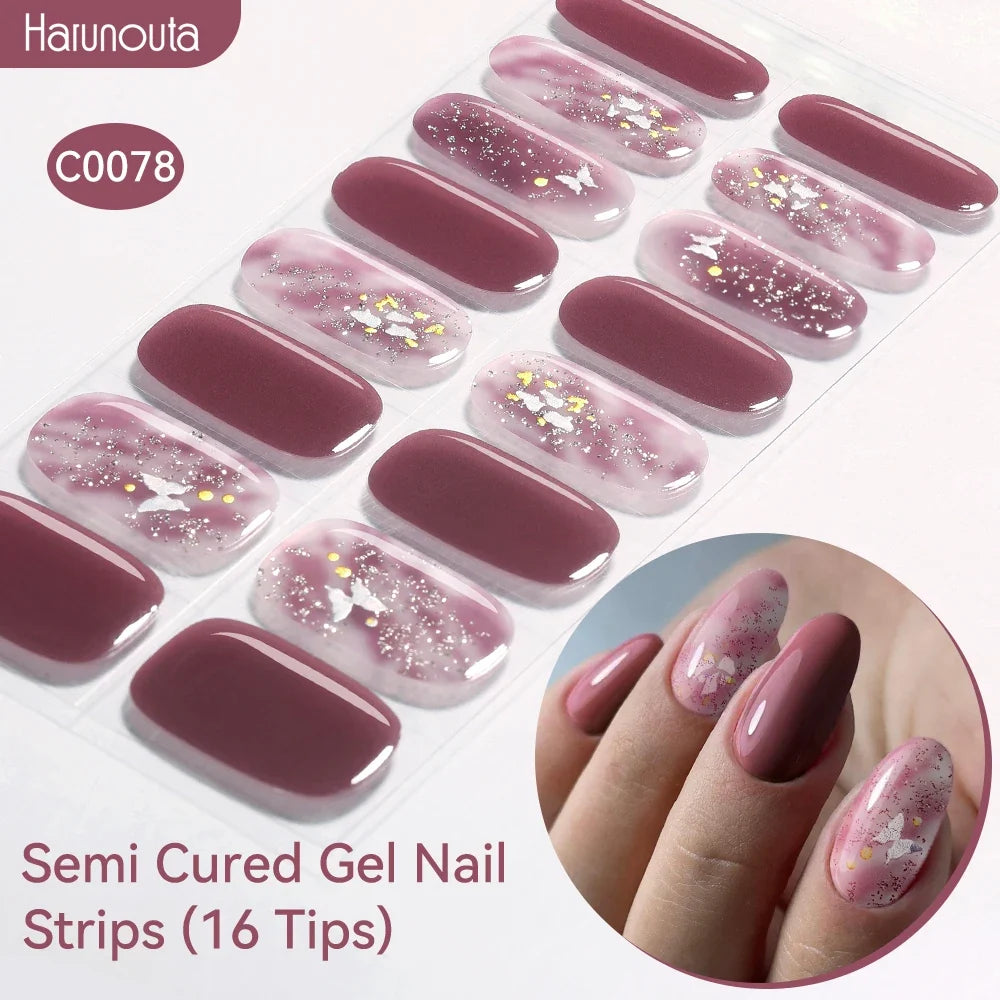 Gradient Auroras Semi Cured Gel Nail Strips Sparkly Shinning DIY Gel Polish Stickers for Nails Works with UV/LED Nail Lamps Blushimmer