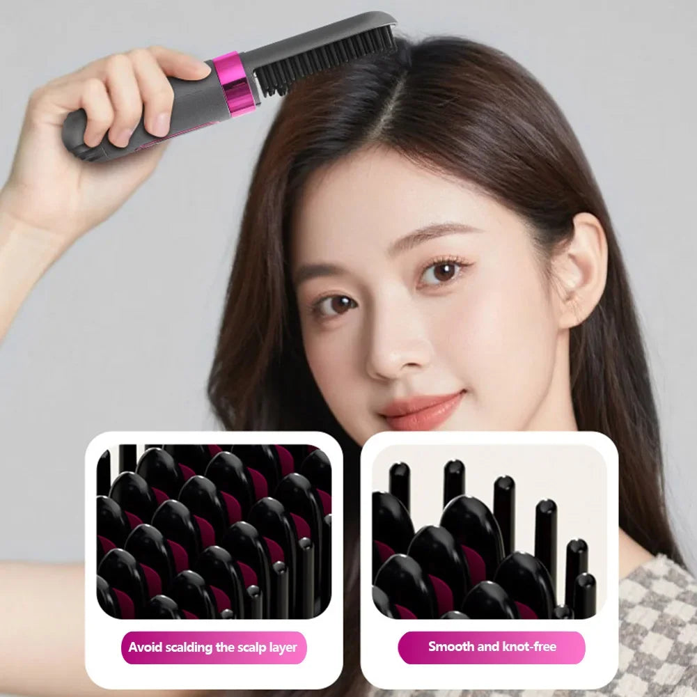 For Travel Beauty Hair Tool Wireless Mini Hair Styler Portable Rechargeable Curling & Straightening Comb Temperature Adjustable Noventix