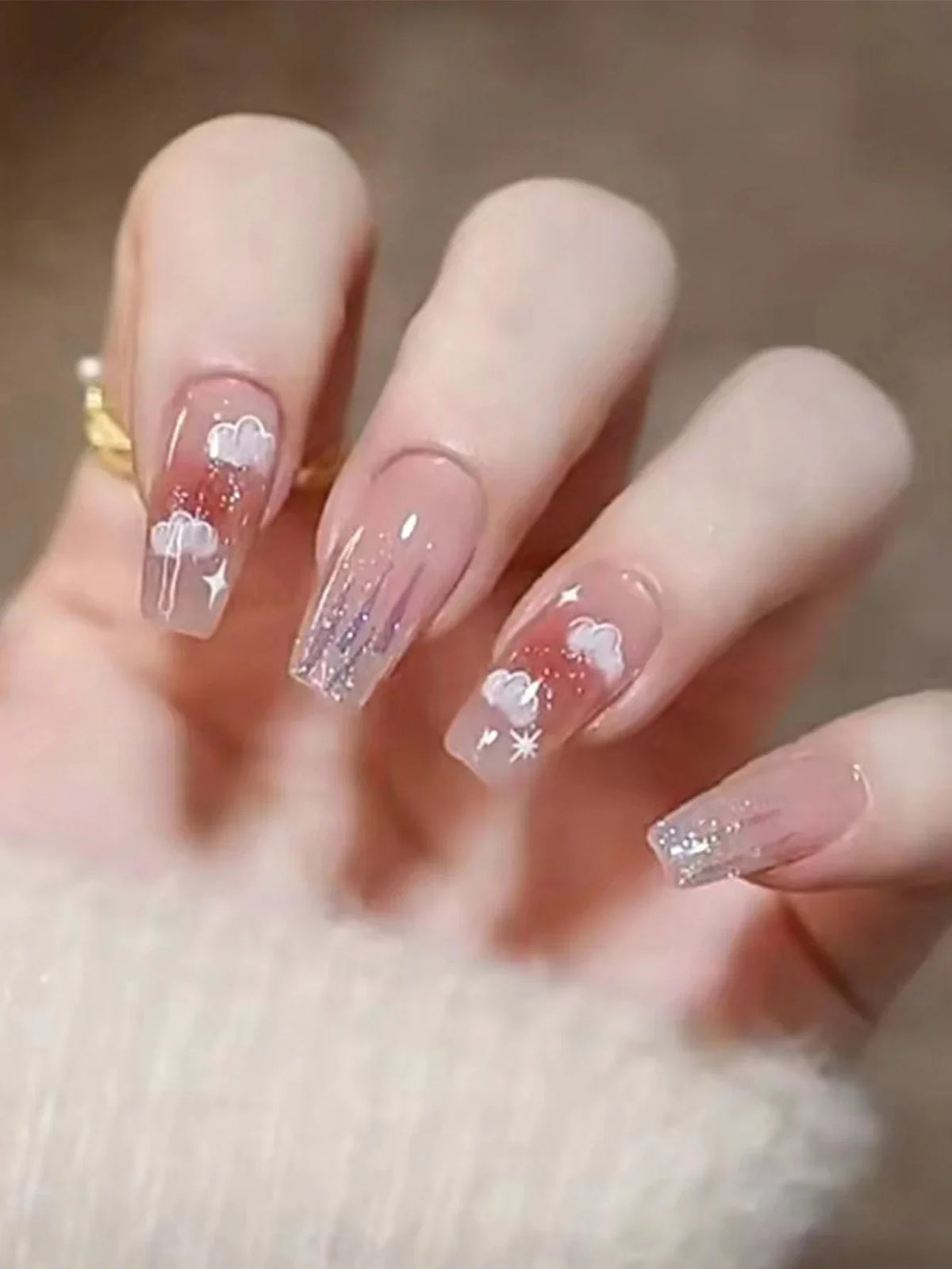 24pcs Chromic Heart Peach Bowknot 3D False Nails Gradient Pink Color Changing Press On Nails Sweet Pink for Women Girls Blushimmer