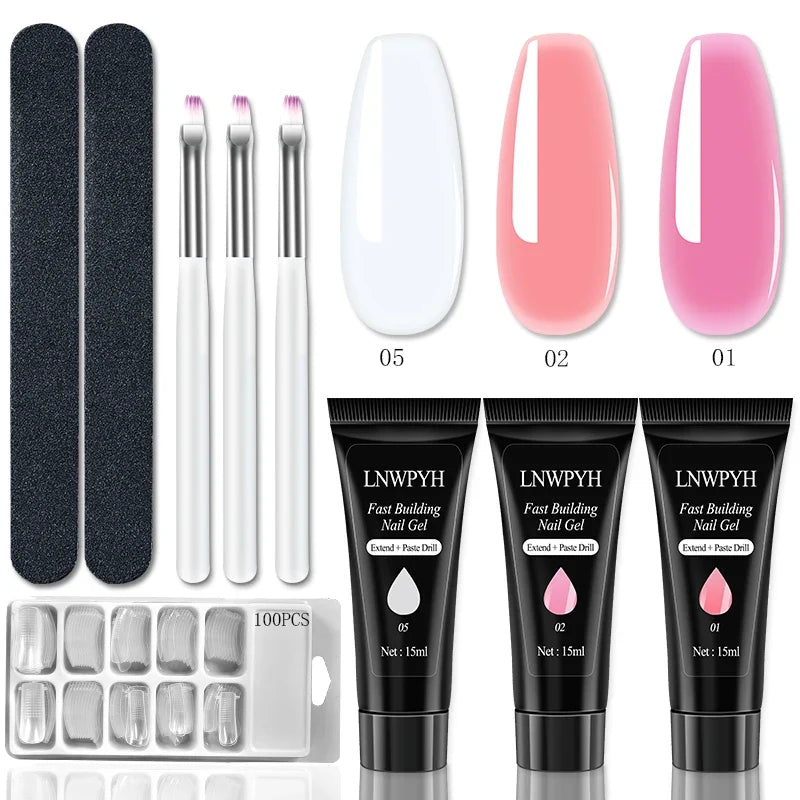 Nail Extension Gel Set UV Varnish Nail Art Manicure Kit Full Manicure Set Slip Solution Nail Art Quick Extension Gel Tool Set Blushimmer