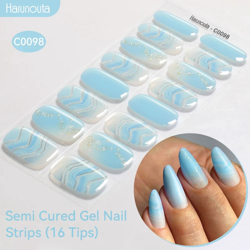 Gradient Auroras Semi Cured Gel Nail Strips Sparkly Shinning DIY Gel Polish Stickers for Nails Works with UV/LED Nail Lamps Blushimmer